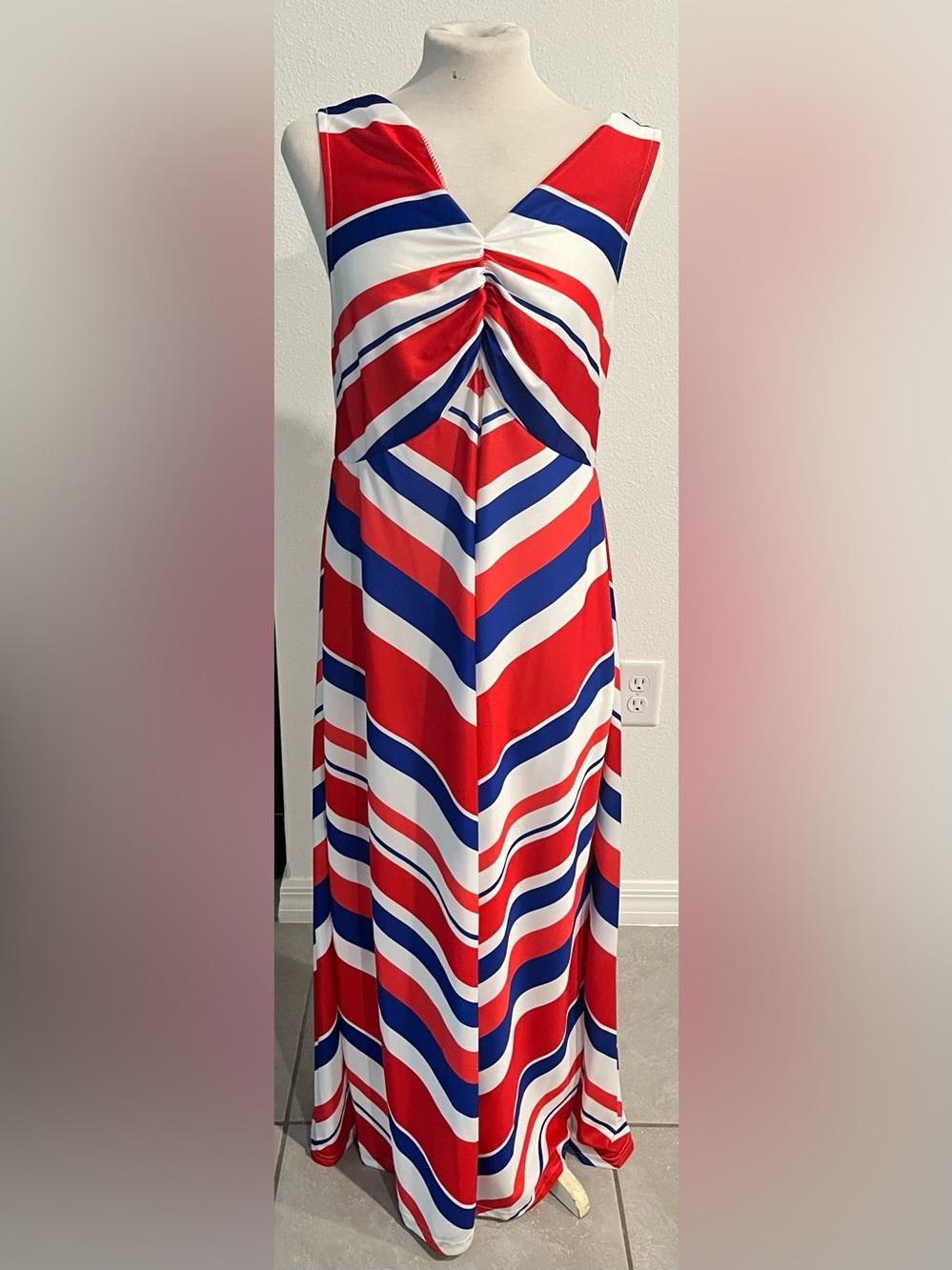 Anthony Richards Red White Blue Striped Maxi Dress